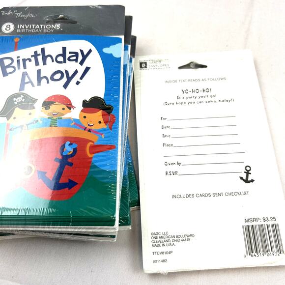 5 packs of 8 Birthday Ahoy Invitations Tender Thoughts in packages msrp 3.25 ea - Picture 2 of 6